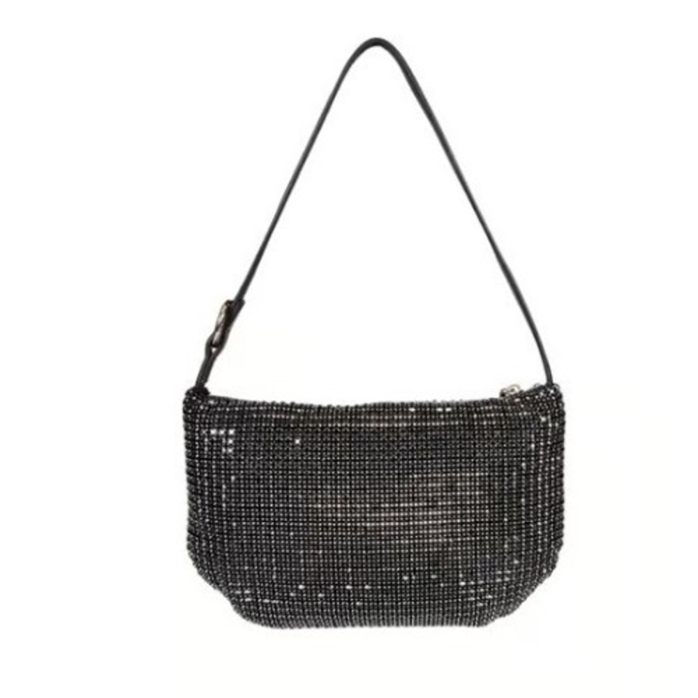 42 Gold Rhinestone Mesh Shoulder Bag‎ Evening Party Sparkly Black Size Small